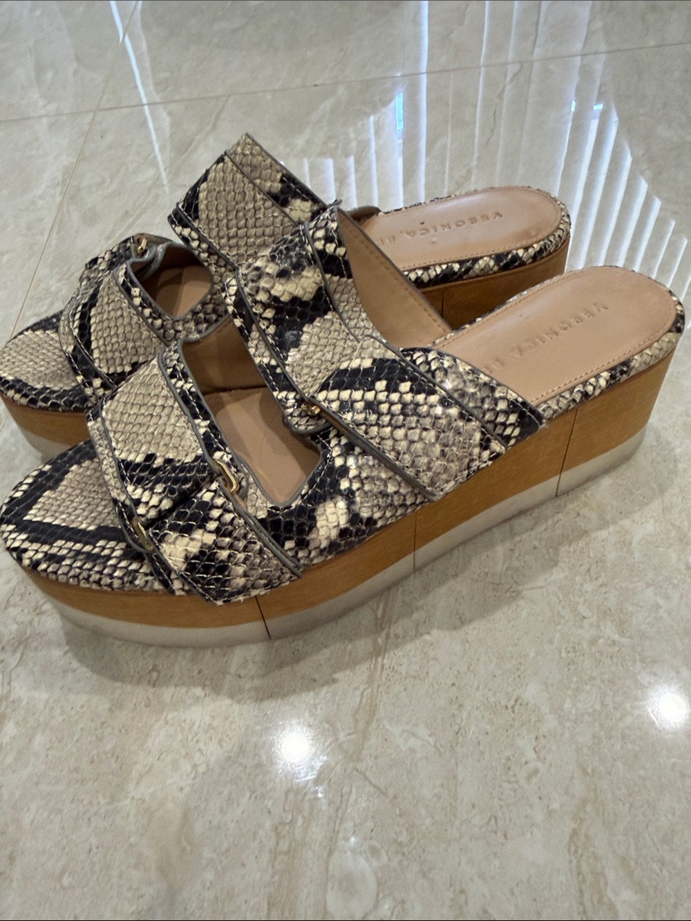 Womens Snake Print Platform Slide Sandals - Neutral